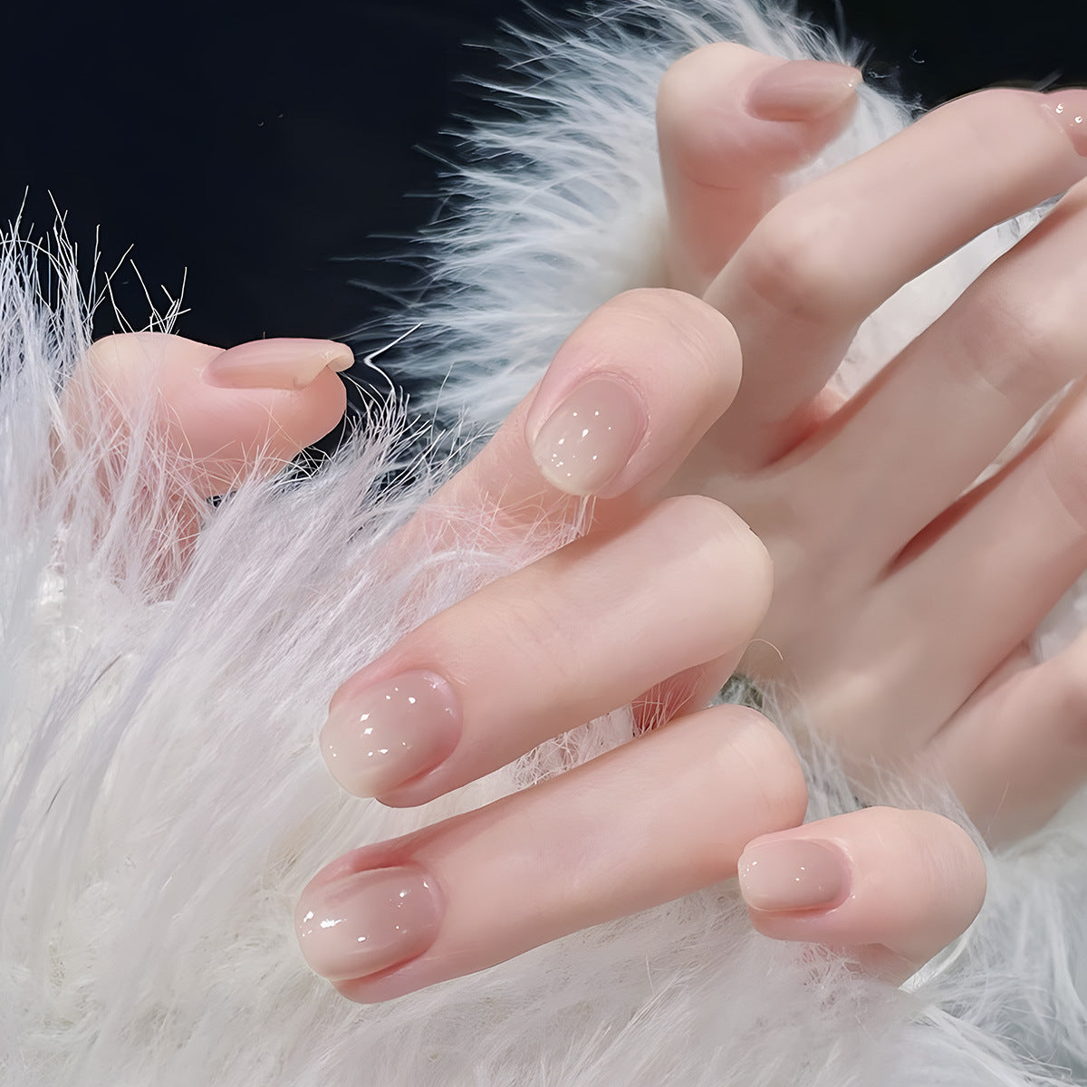 Chic Elegance Short Squoval Beige Glossy Press On Nail Set