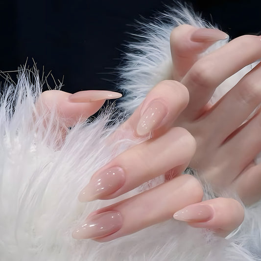 Whimsical Elegance Long Almond Soft Pink Glossy Finish Press On Nail Set