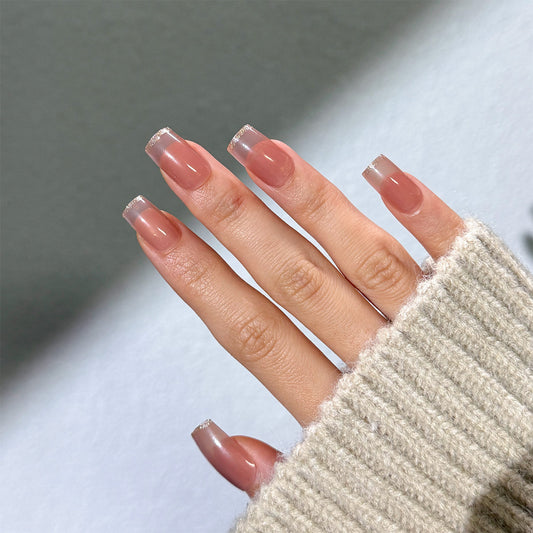 Elegant Fantasy Medium Square Light Pink with Sparkling Tips Press on Nail Set