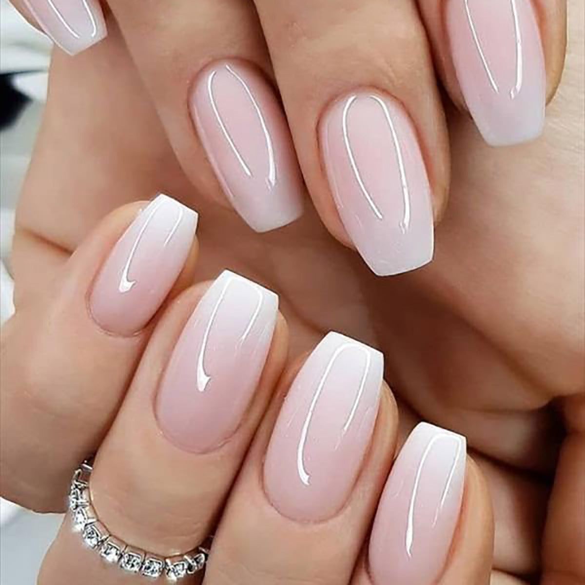 Chic Elegance Medium Coffin Light Pink Ombre with Glossy Finish Press On Nail Set