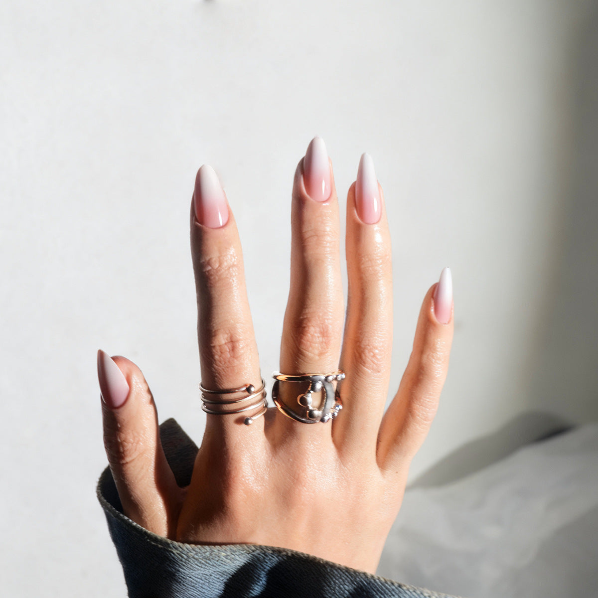 Enchanted Elegance Short Almond Ombre Pink Press On Nail Set with Glossy Finish