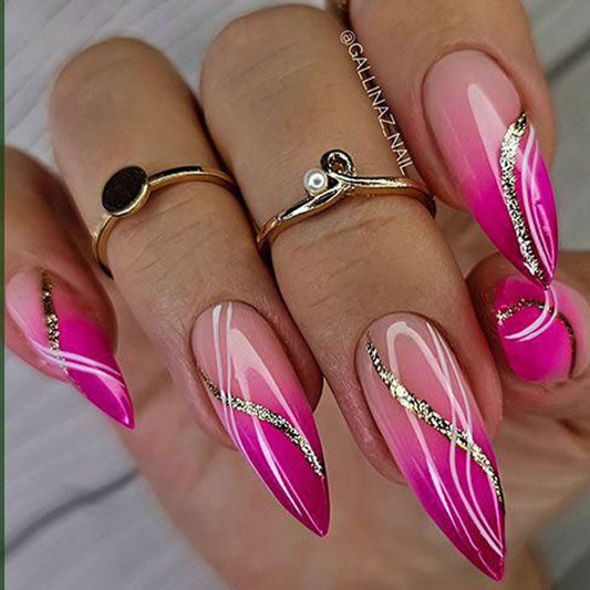 Glamorous Radiance Long Stiletto Ombre Pink Press On Nail Set with Glittering Swirls