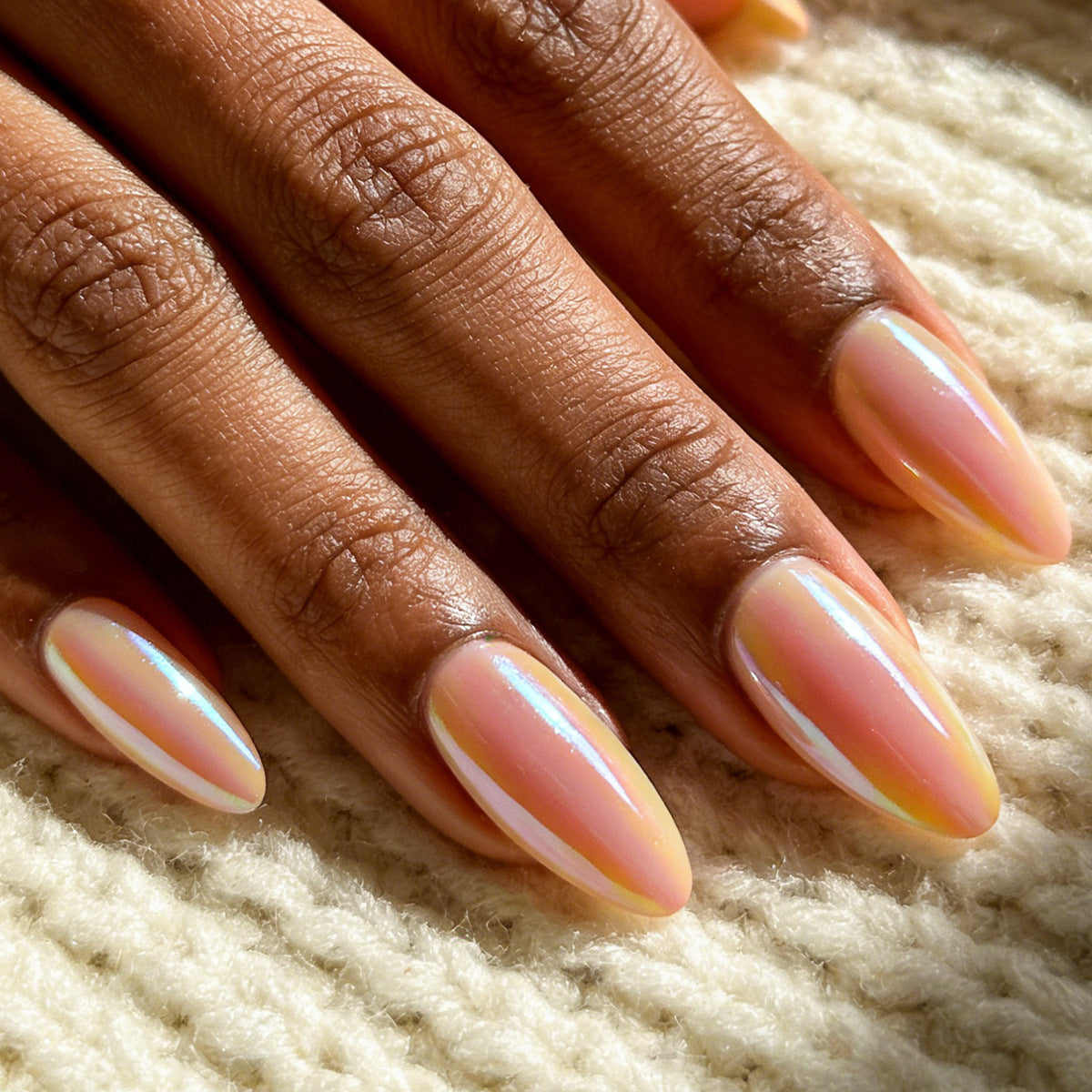 Dreamy Sunset Long Almond Iridescent Press On Nail Set