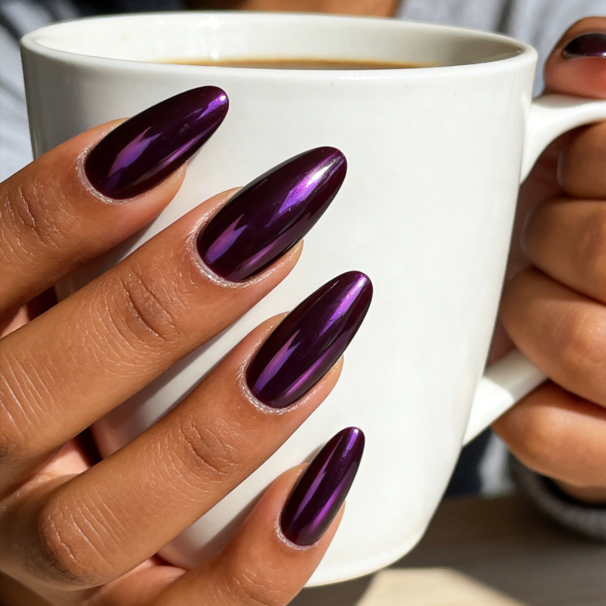 Mystical Glamour Medium Almond Purple Metallic Press On Nail Set