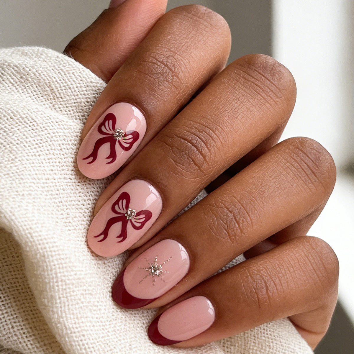 Chic Holiday Vibes Medium Oval Blush Pink Design with Decorative Ribbons
