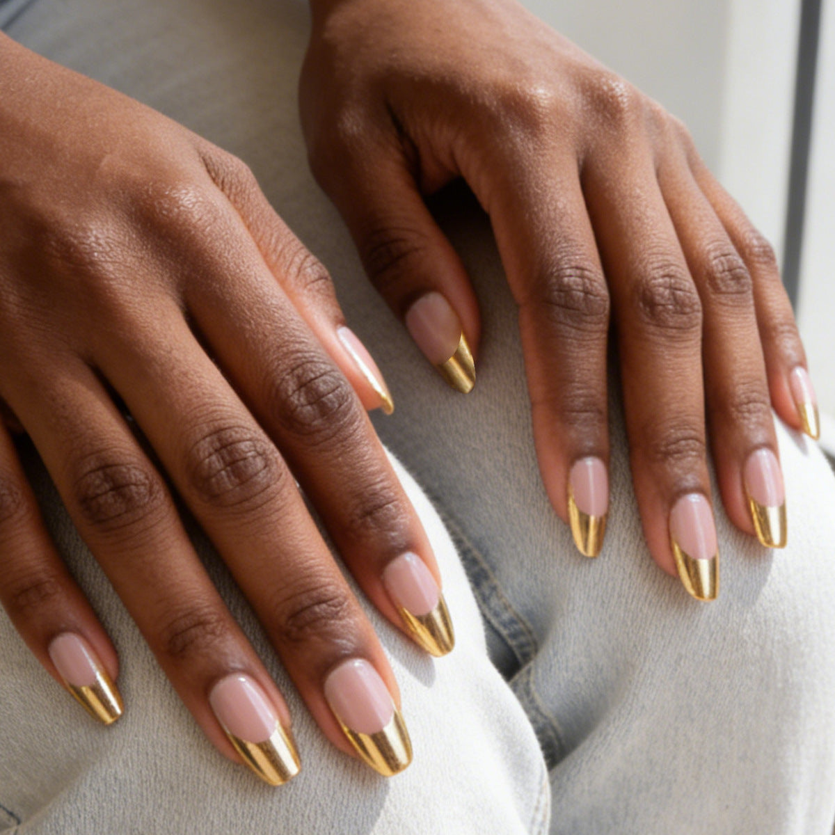 Glamorous Medium Coffin Pink and Gold Glitter Press On Nail Set