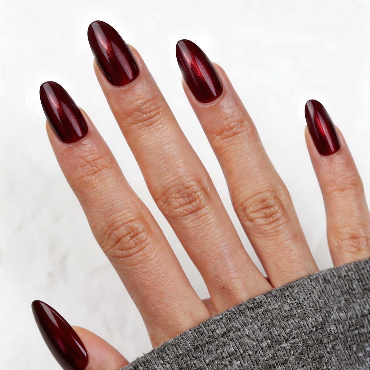 Elegant Evening Vibes Medium Oval Burgundy Mirror Finish Press On Nail Set