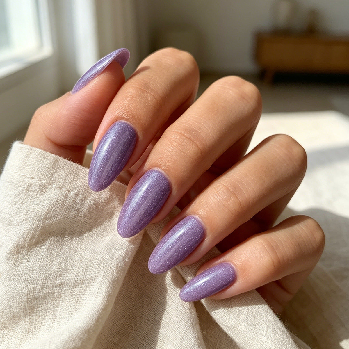 Dreamy Lilac Medium Almond Glossy Finish Press On Nail Set