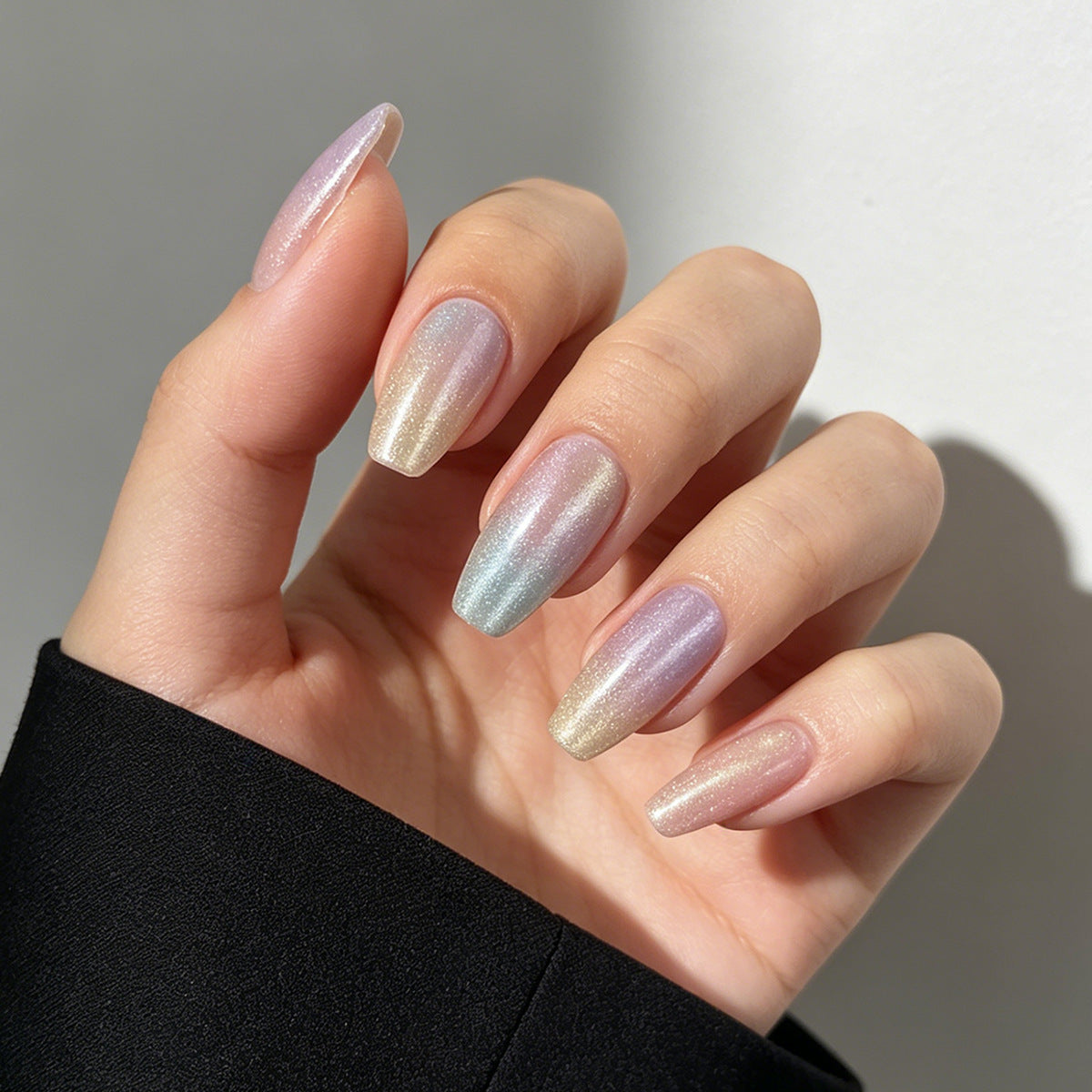 Whimsical Radiance Long Coffin Iridescent Press On Nail Set