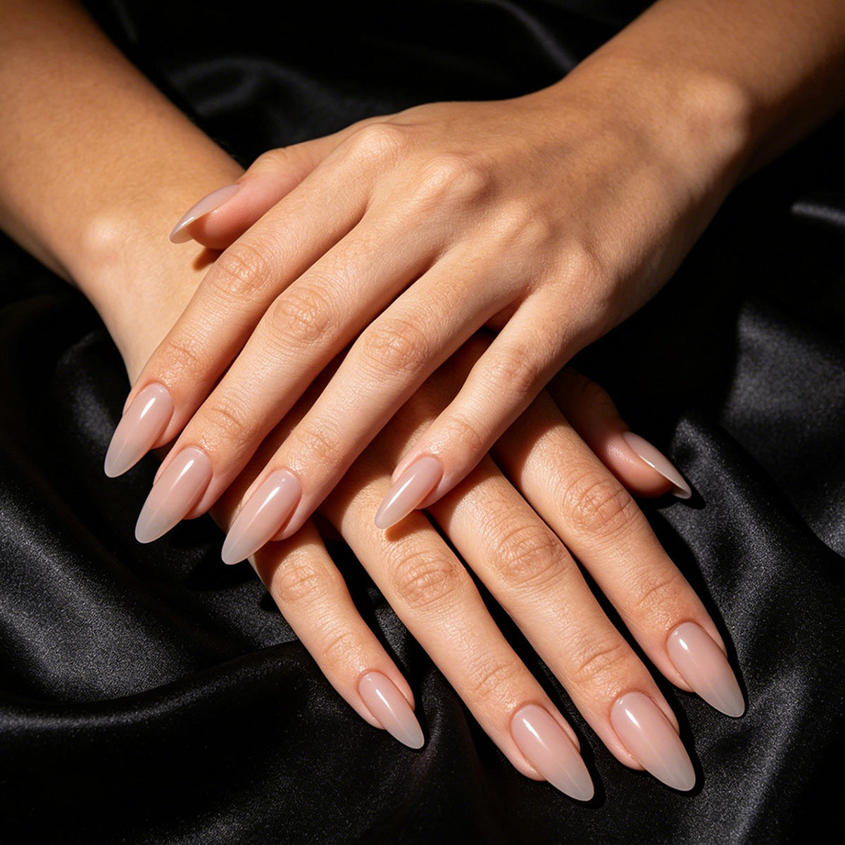 Glamorous Stiletto Medium Beige Press On Nail Set with Unique Ombre Finish