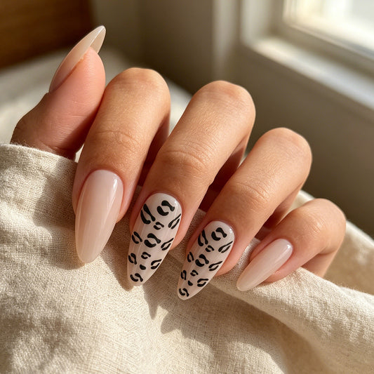 Wild Safari Medium Almond Beige with Leopard Print Nail Set