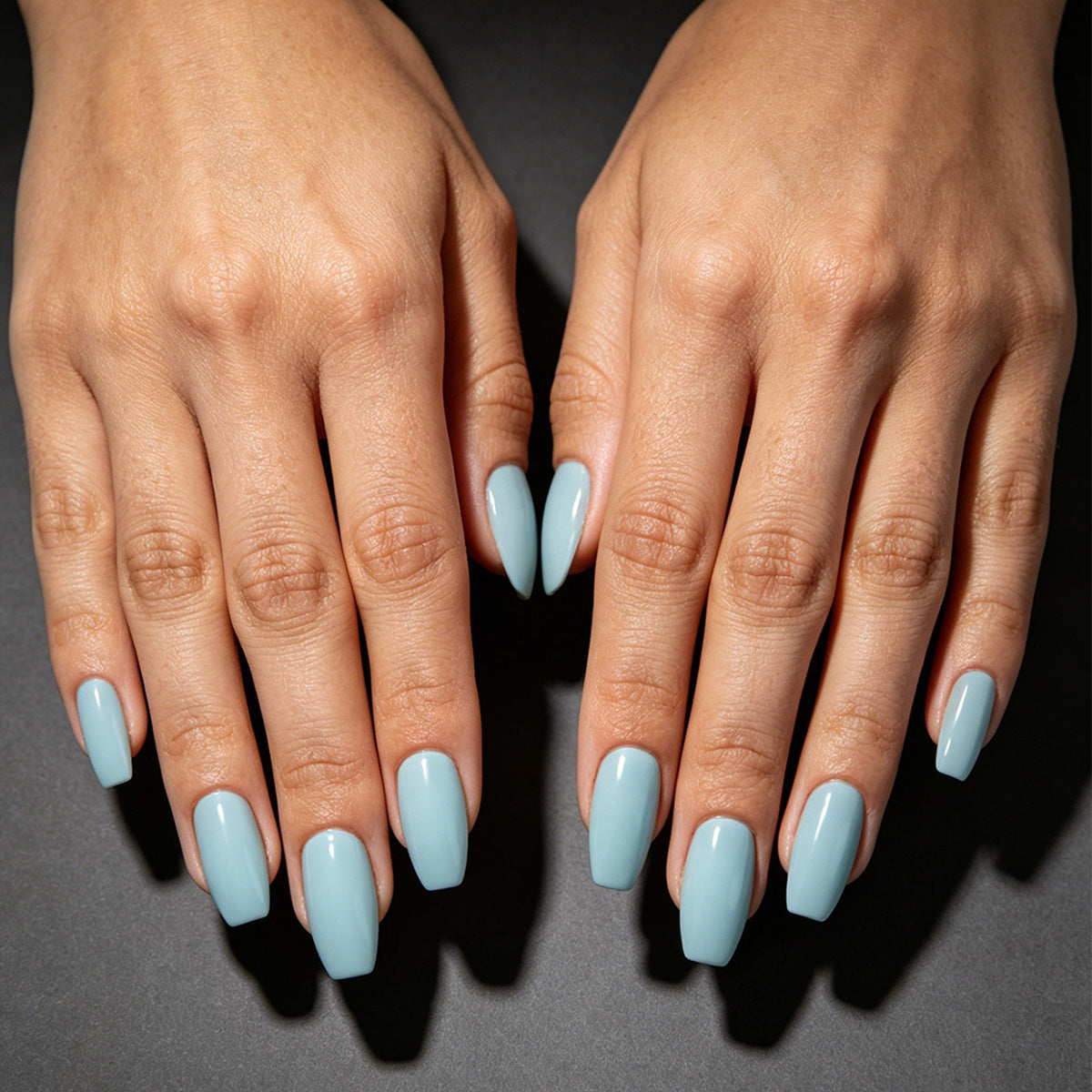 Ocean Breeze Medium Almond Light Blue Glossy Press-On Nail Set