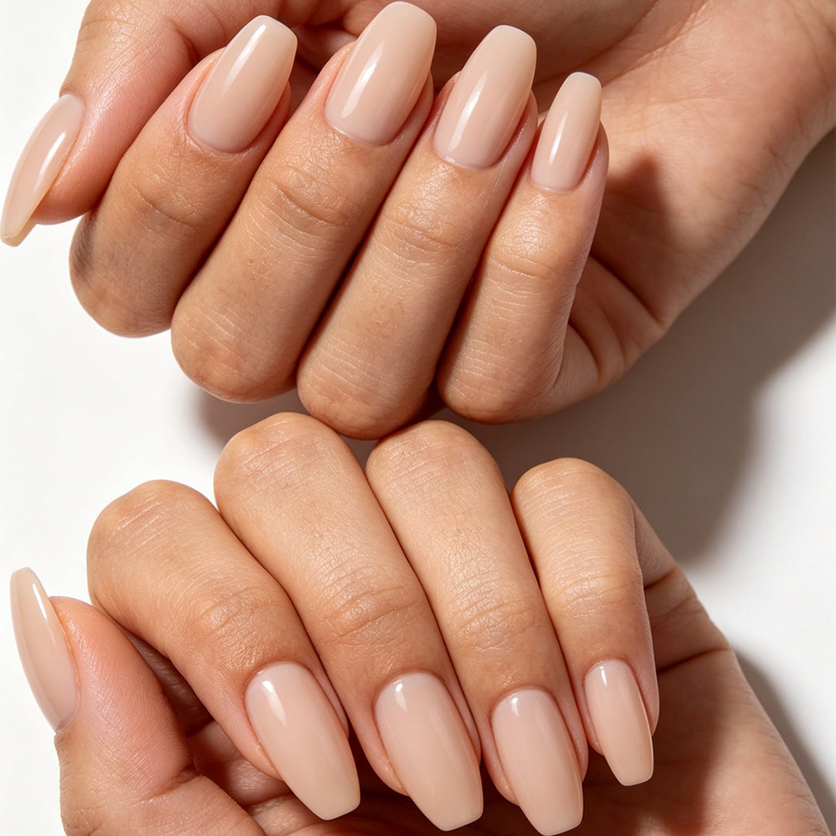 Elegant Bliss Medium Square Beige Glossy Press On Nail Set
