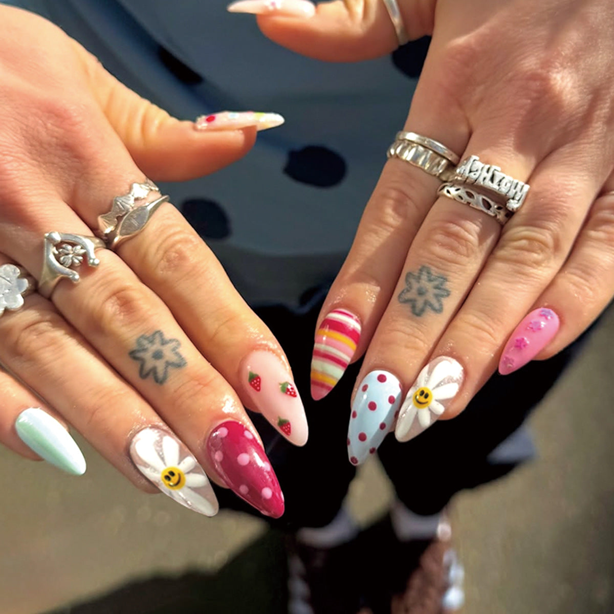 Whimsical Floral Medium Almond Colorful Press On Nail Set