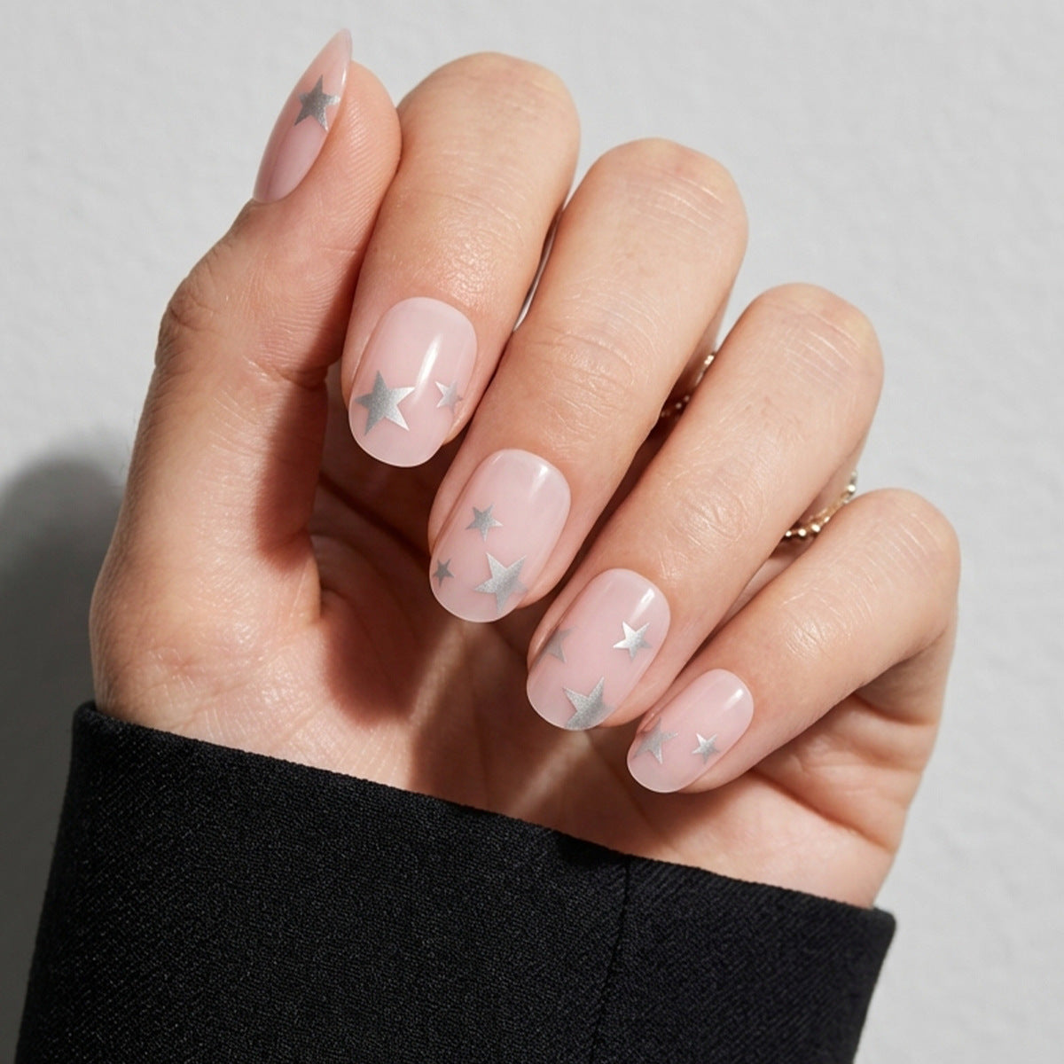 Celestial Charm Medium Square Pink with Silver Star Accents Press On Nail Set