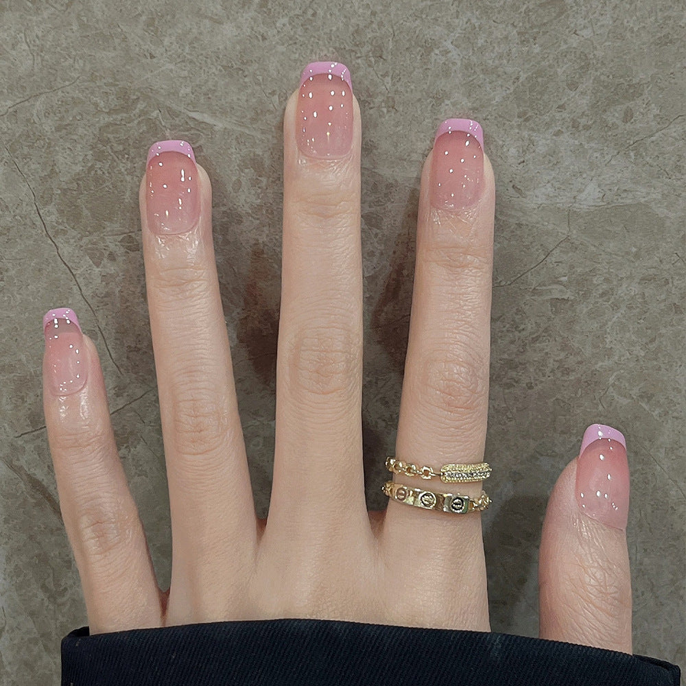 Chic Elegance Short Square Blush Pink with Dazzling Glitter Tips Press On Nail Set