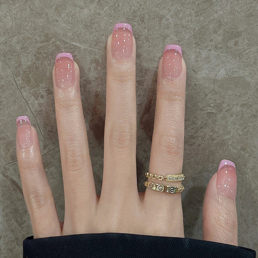 Chic Elegance Short Square Blush Pink with Dazzling Glitter Tips Press On Nail Set