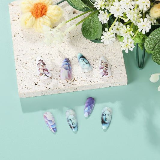 Dreamy Ocean Vibes Long Almond Shaped Multicolor Press On Nail Set with Elegant Artistic Design