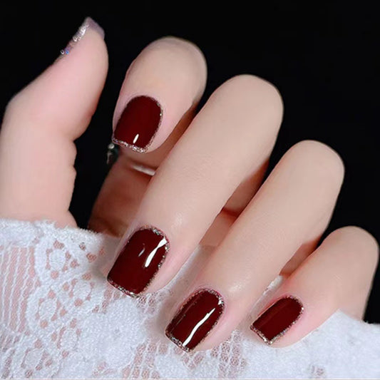 Nautical Vibes Short Square Blue Press On Nail Set with Elegant Rhinestone Accents