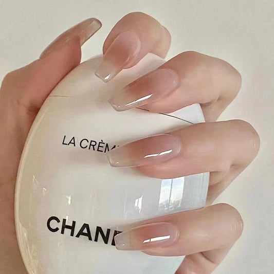 Elegance Reimagined Long Coffin Clear Press On Nail Set with Glossy Finish