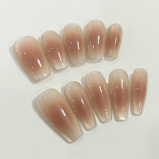 Elegant Rose Gold Ombre Long Coffin Press On Nail Set with Glossy Finish