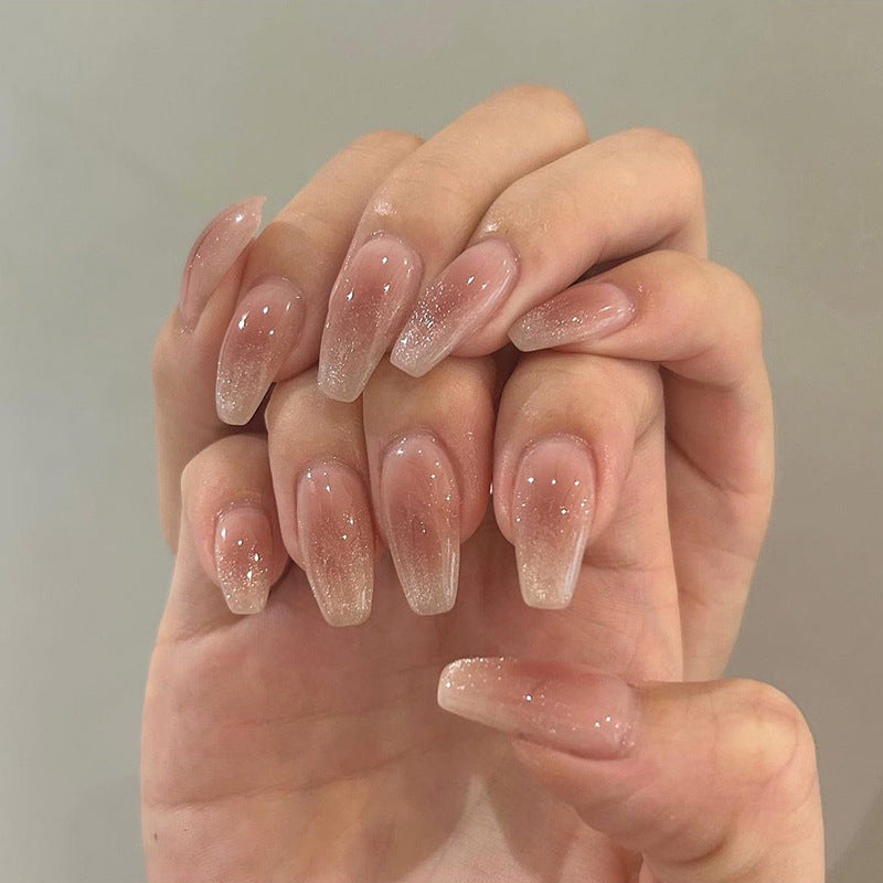 Glamorous Fairy Dust Long Coffin Shaped Ombre Pink Press On Nail Set with Sparkling Glitter Finish
