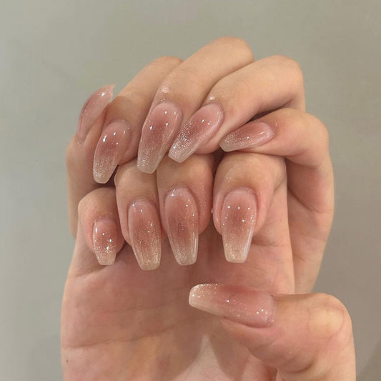 Glamorous Fairy Dust Long Coffin Shaped Ombre Pink Press On Nail Set with Sparkling Glitter Finish