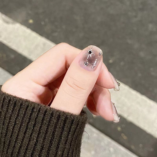 Celestial Chic Short Square Clear Press On Nail Set with Sparkling Star Accents