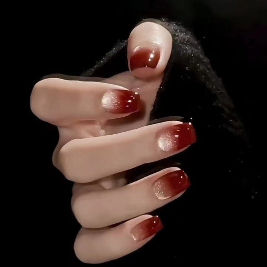 Chic Glamour Long Square Burgundy Ombre Press On Nail Set for Effortless Elegance