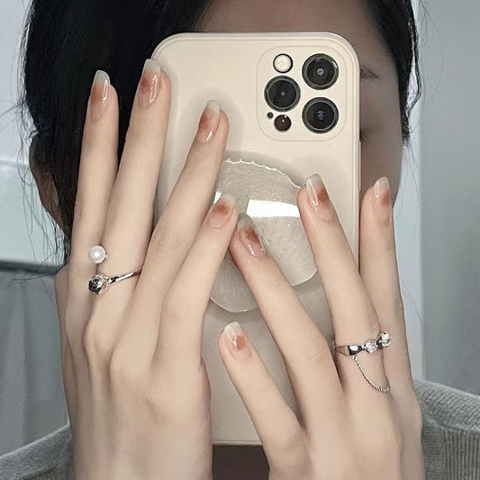 Chic Elegance Clear Coffin Shape Press On Nail Set Long Length Natural Ombre Finish with Glossy Shine