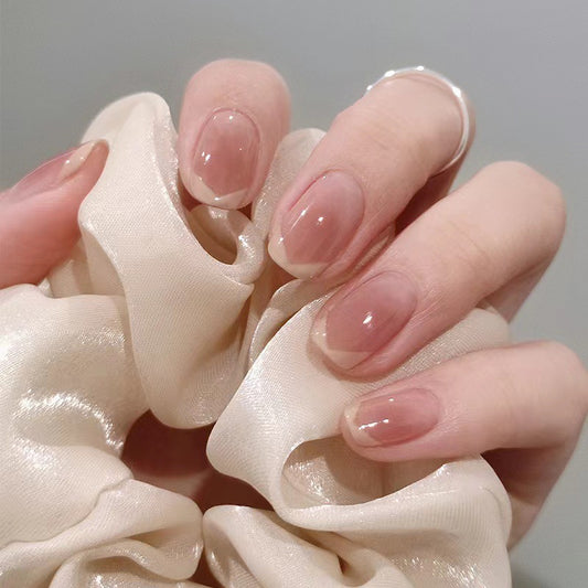 Elegant Rose Gold Square Press On Nail Set Medium Natural Pink with Chic French Tips