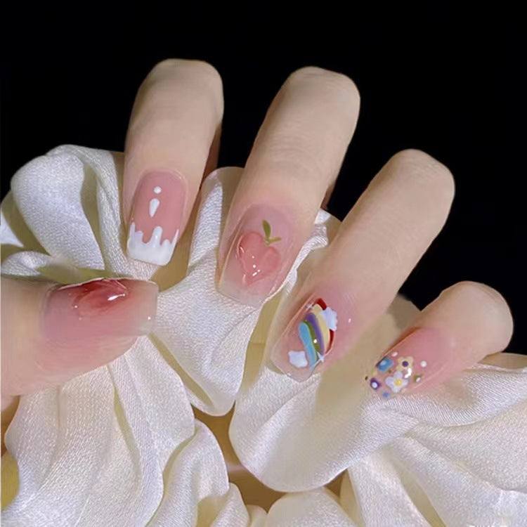Dessert Delight Long Square Pink Press On Nail Set with Sweet Treats Design