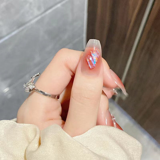 Sparkling Dreams Long Coffin Clear Press On Nail Set with Colorful Gem Accent