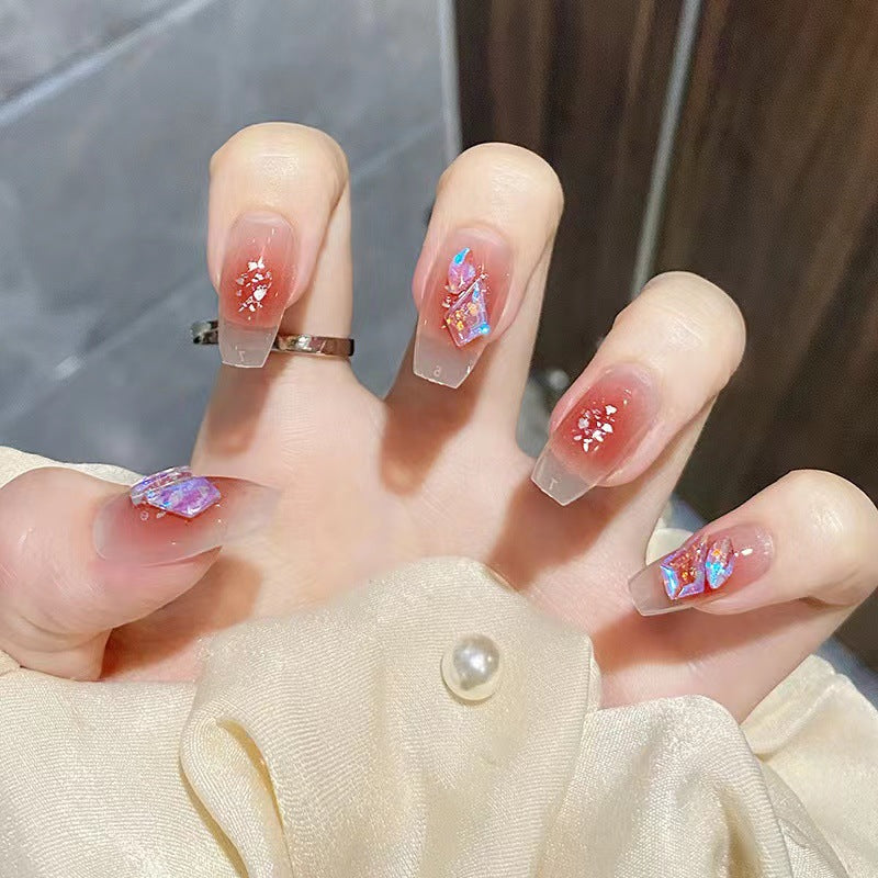 Glittering Sunset Elegant Coffin Long Clear Press On Nail Set with Iridescent Accents