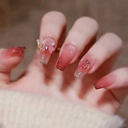 Blushing Rose Dreamy Long Coffin Ombre Press On Nail Set with Glittering Accent Tips