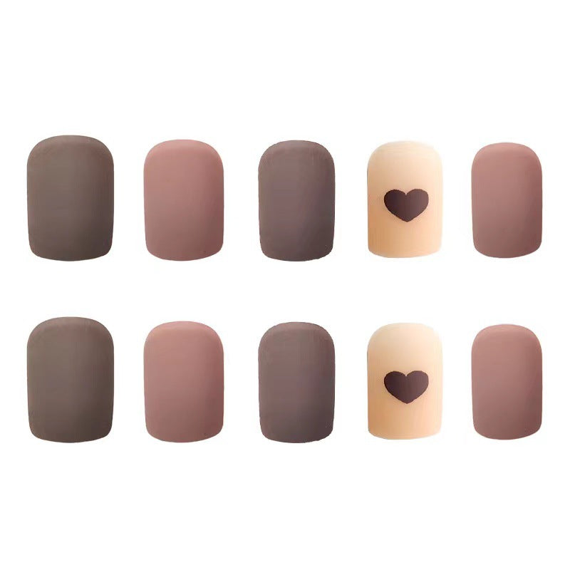 Chic Romance Medium Square Matte Neutral Press On Nail Set with Heart Detail