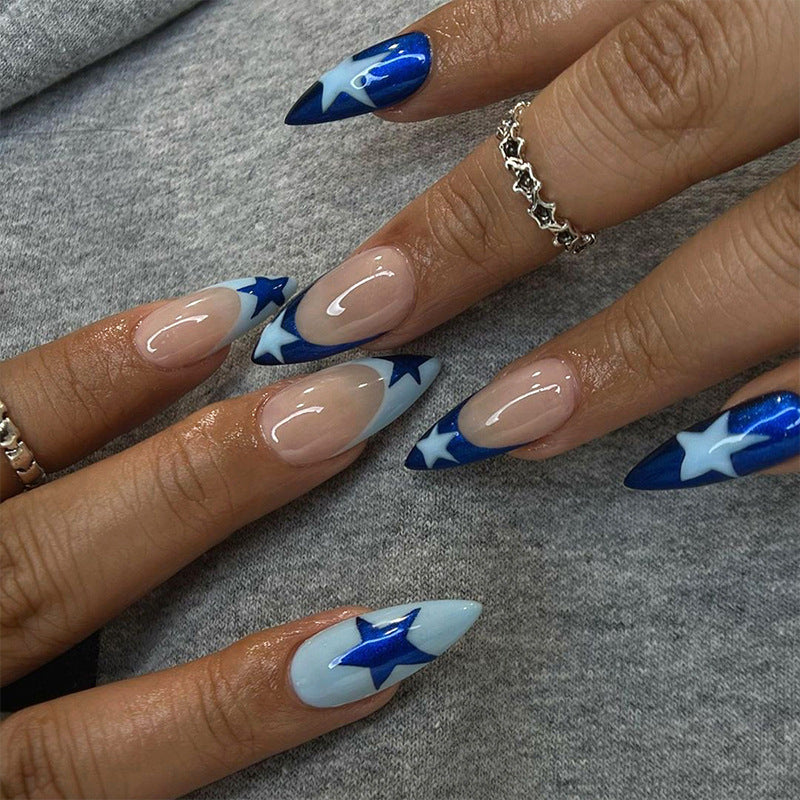 Cosmic Glam Long Stiletto Blue and Light Blue Press On Nail Set with Starry Accents