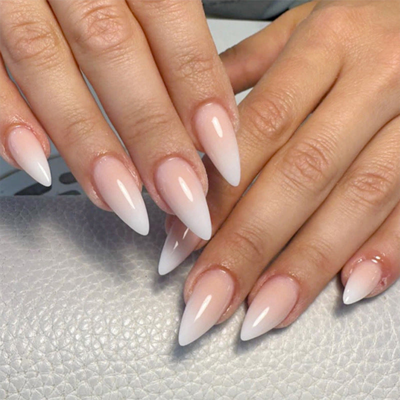 Glamorous Fairy Tale Long Stiletto White Ombre Press On Nail Set with Glossy Finish