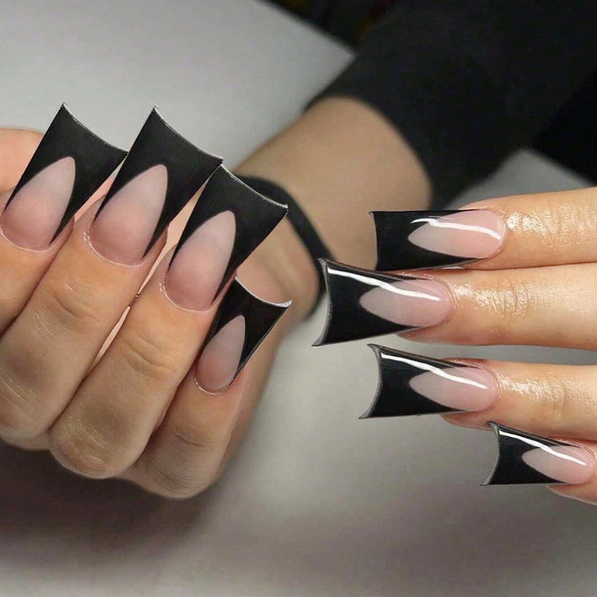 Gothic Elegance Extra Long Duck Press On Nail Set Black with Unique Clear Apex Design