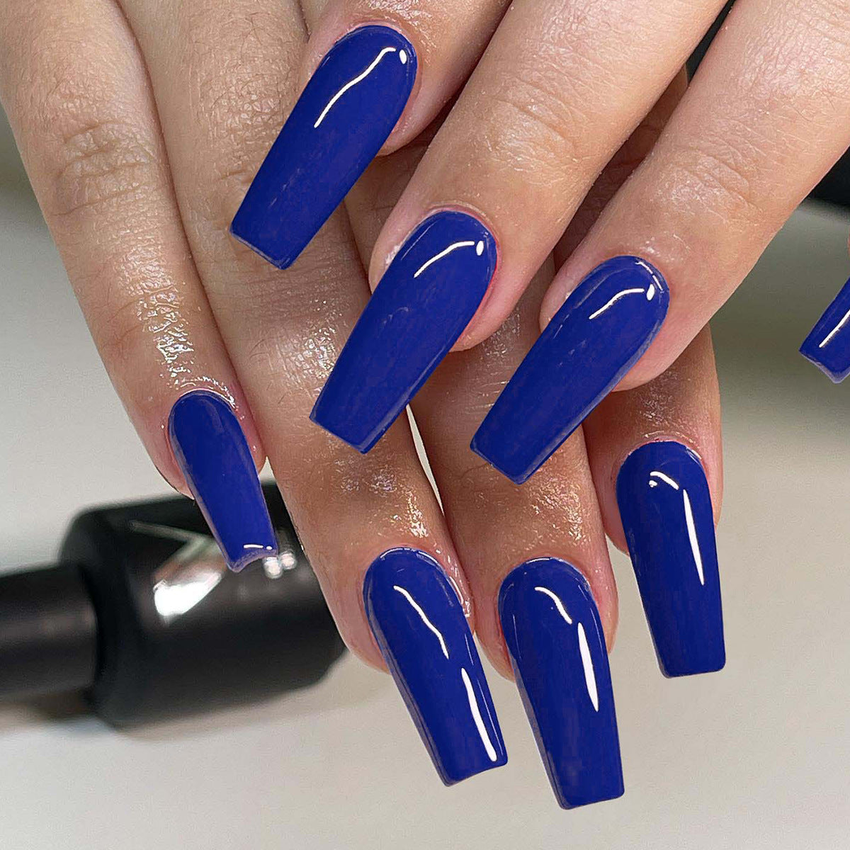 Ocean Breeze Long Coffin Blue Glossy Press On Nail Set with Ultra Shine Finish