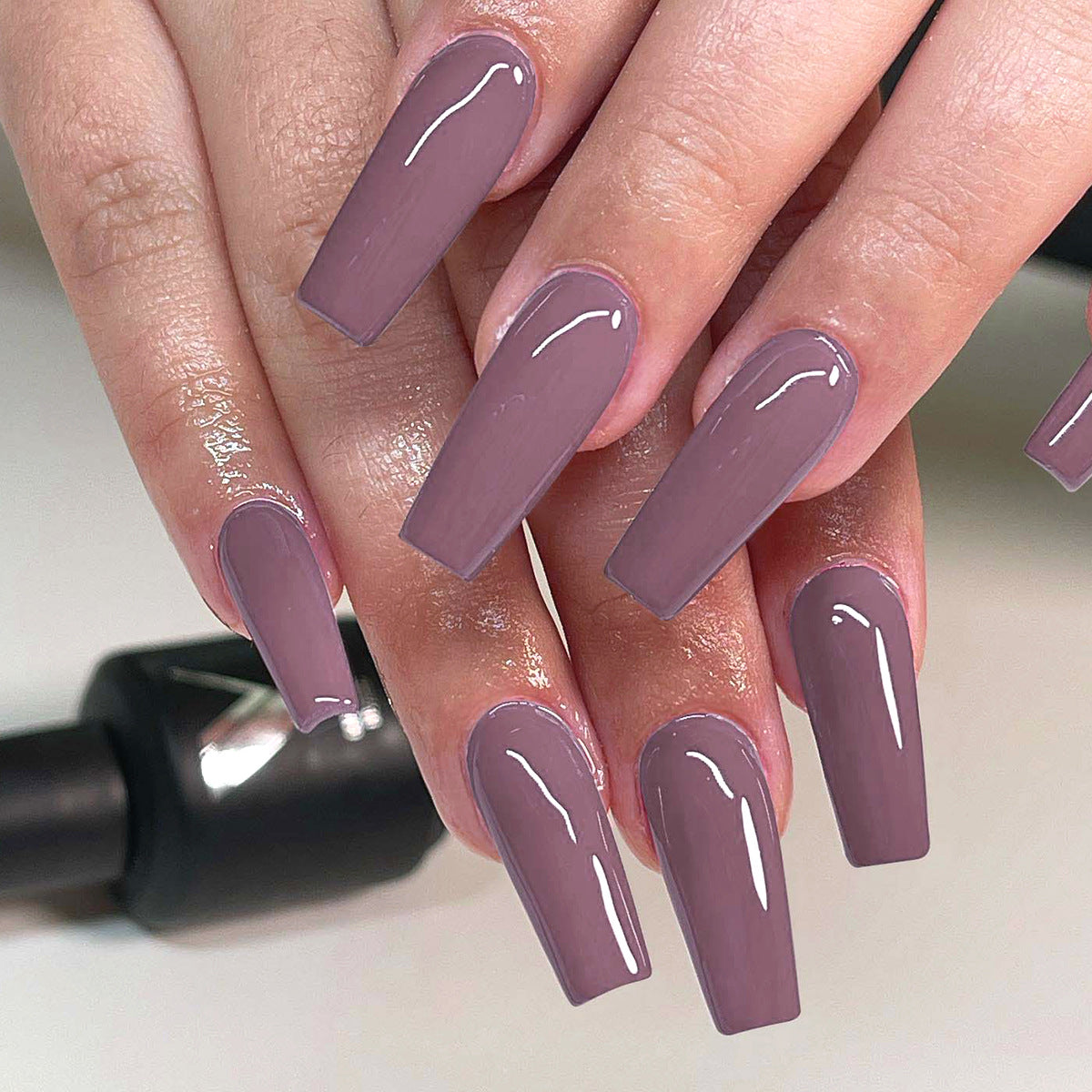 Chic Lavender Long Coffin Press On Nail Set with Glossy Finish