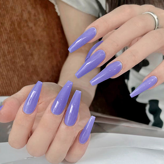 Charming Lavender Dream Long Coffin Shape Glossy Press On Nail Set with Unique Enhancing Shine