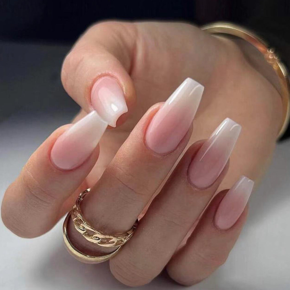 Glamorous Ombre Long Coffin Pink Press On Nail Set with Elegant Gradient Finish