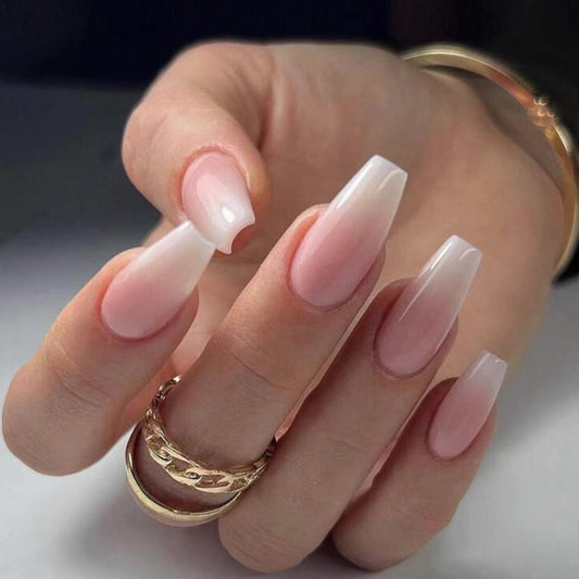 Glamorous Ombre Long Coffin Pink Press On Nail Set with Elegant Gradient Finish