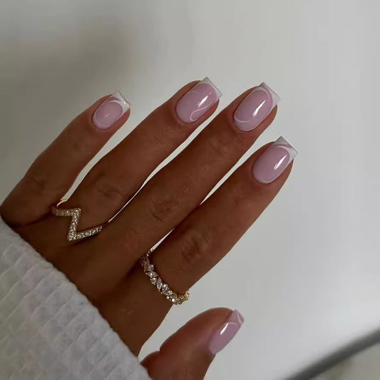 Elegant Bridal Collection Medium Square Pale Pink Press On Nail Set with Glitter Accent