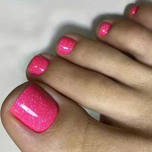 Enchanted Garden Short Square Hot Pink Glitter Press On Nail Set