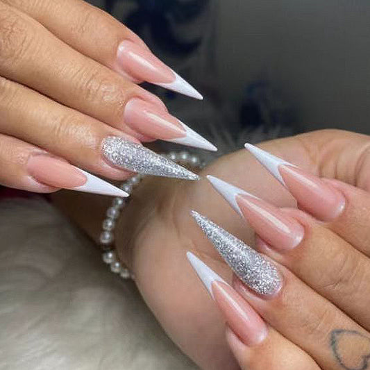 Elegant Affair Extra Long Stiletto Pink Glitter Accent Press On Nail Set
