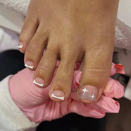 Celestial Dreams Extra Short Square Pink Press On Nail Set with Sparkling Glitter Accents