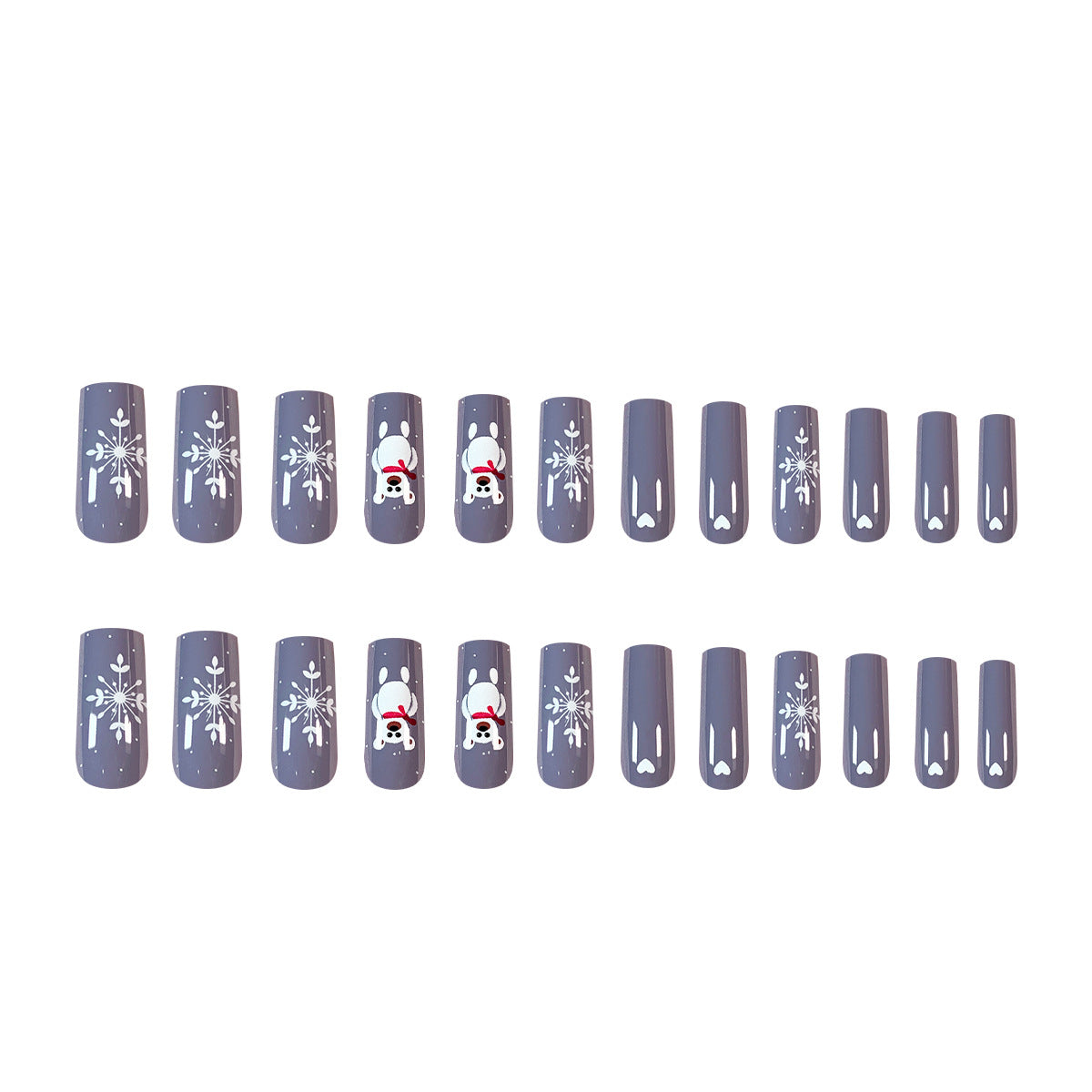 Winter Wonderland Chic Medium Square Gray Press On Nail Set Featuring Whimsical Snowman and Snowflake Designs