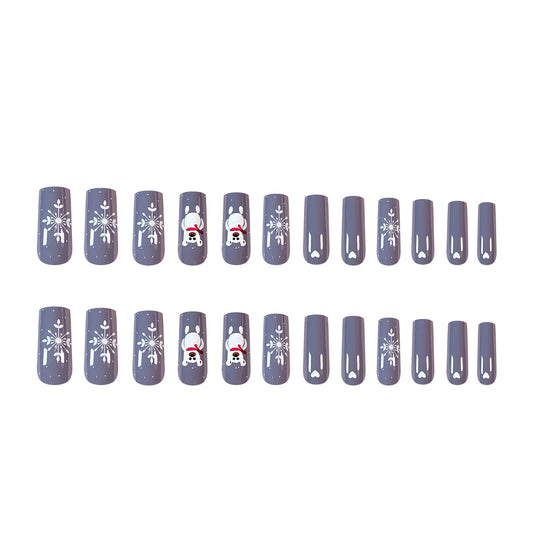 Winter Wonderland Chic Medium Square Gray Press On Nail Set Featuring Whimsical Snowman and Snowflake Designs